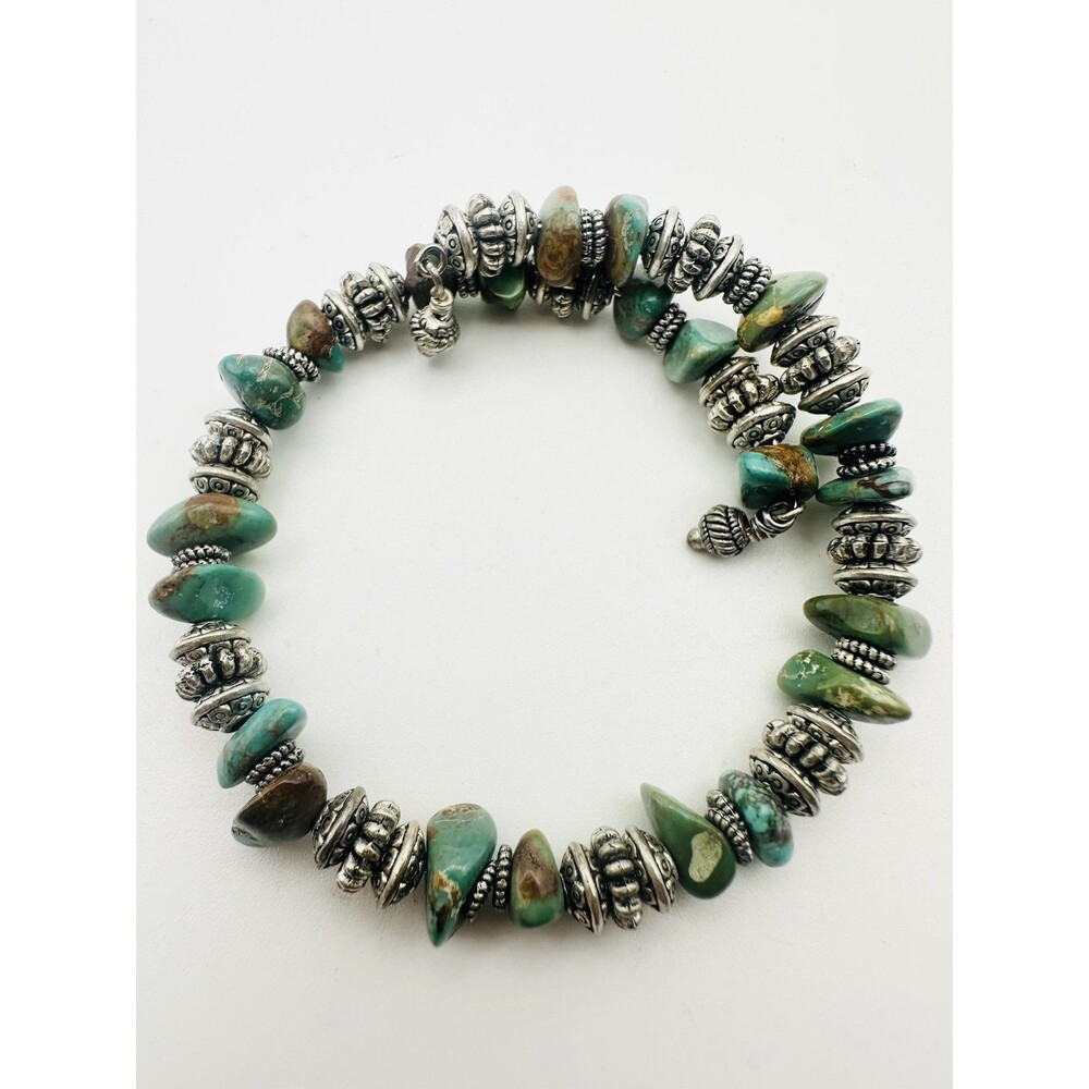 Natural Turquoise Bead Wire Bracelet Adjustable